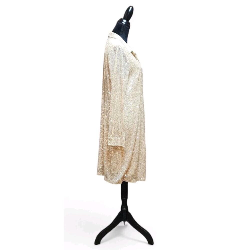 ELLEN WEAVER Dress Women's Cream, Silver Sequence Size XL Long-Sleeve NEW $120 - Picture 6 of 8